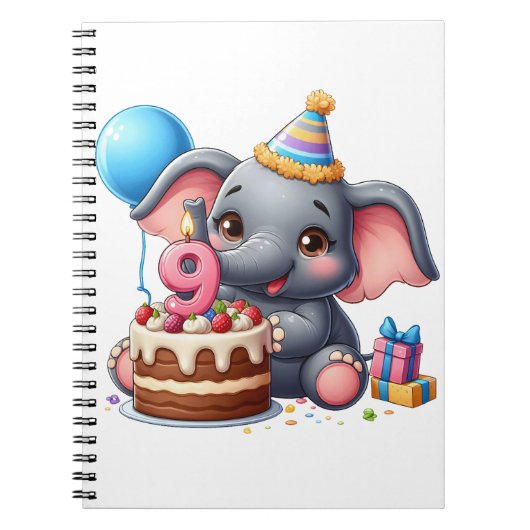 Carnet Éléphant Mignon 9ème Anniversaire (Devant)