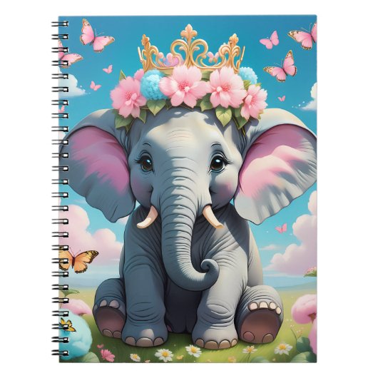 Carnet Éléphant mignon avec une couronne de fleurs (Devant)