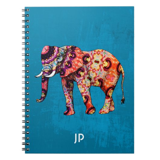 Carnet Eléphant multicolore coloré sur Arrière - plan ble (Devant)