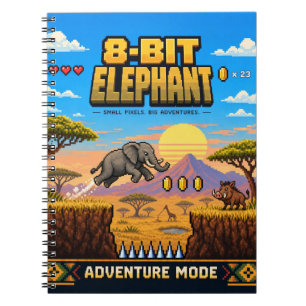 Carnet Éléphant, Rétro Pixel Art 8-Bit