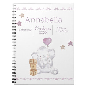 Carnet Éléphant Rose Fille Personnalisé Nom Détails de Na