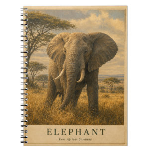 Carnet Éléphant Savane d'Afrique de l'Est VINTAGE
