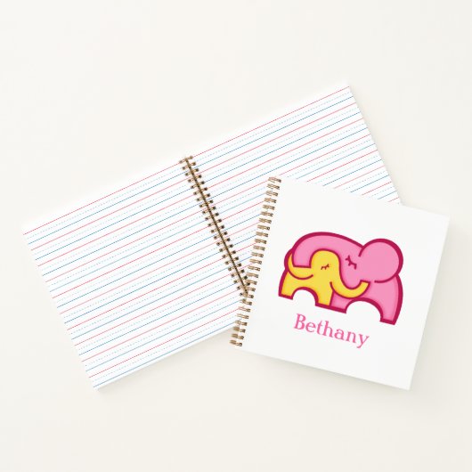 Carnet Elephant serré rose jaune joli nom graphique (Intérieur)
