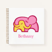 Carnet Elephant serré rose jaune joli nom graphique (Devant)