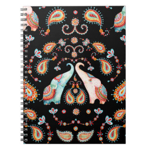 Carnet Eléphant tribal : Motif aquarelle Paisley.