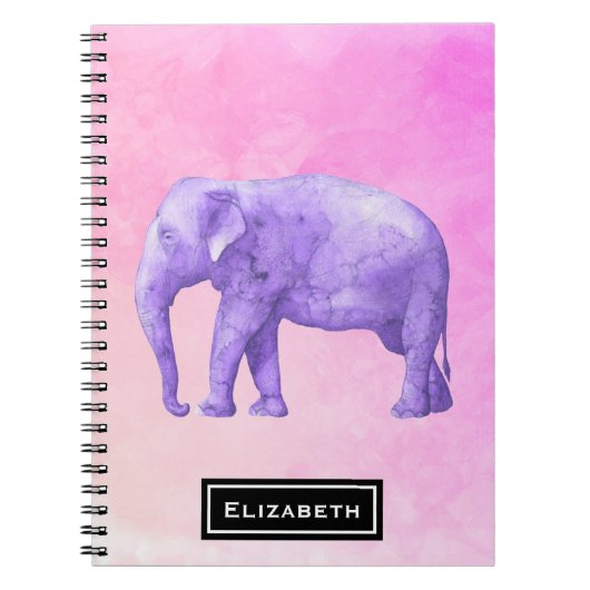 Carnet Eléphant violet sur des aquarelles roses de rêve (Devant)
