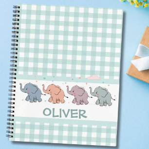 Carnet Éléphants de dessin animé mignons à carreaux
