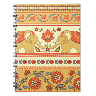 Carnet Éléphants ethniques, fleurs, motif sans couture.