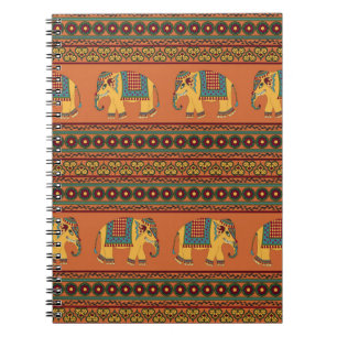 Carnet Eléphants Indiens, Orange Traditionnel Sans Seamle