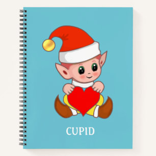 Carnet Elfe cupidon mignon avec cœur d'amour sur sarcelle