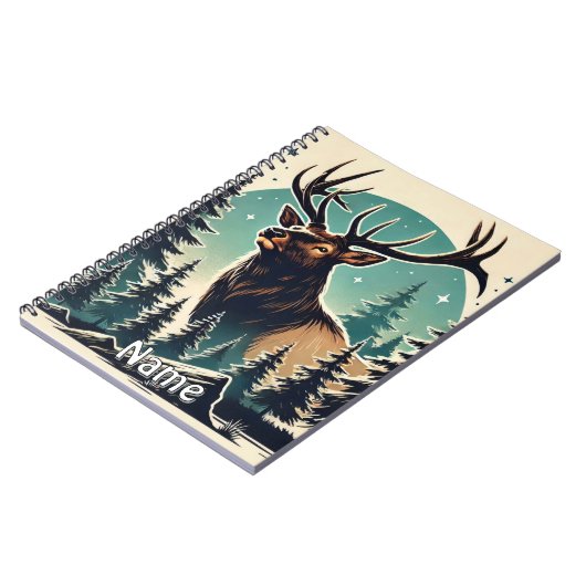 Carnet Elk personnalisé en forêt avec ciel étoilé (Côté gauche)