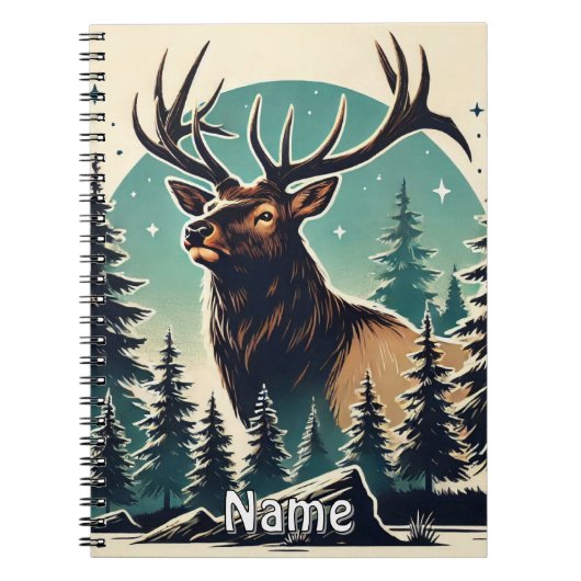 Carnet Elk personnalisé en forêt avec ciel étoilé (Devant)
