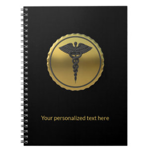 Carnet Emblème de Caducée Médical Professionnel en 3D Or