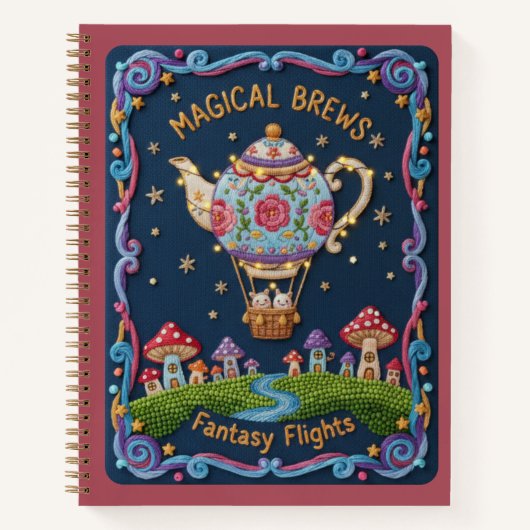 Carnet Embroidered Teapot Balloon & Mushroom Village (Devant)