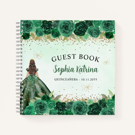 Carnet Emerald Green Floral Princess Quinceañera (Devant)