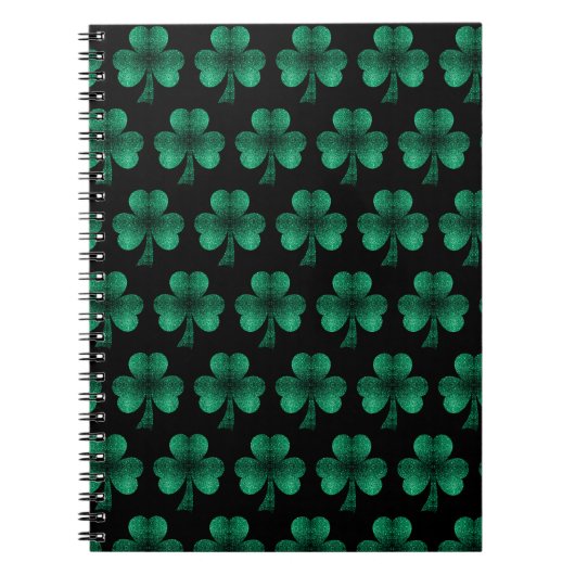 Carnet Emerald Green Sparkles Shamrock motif noir (Devant)