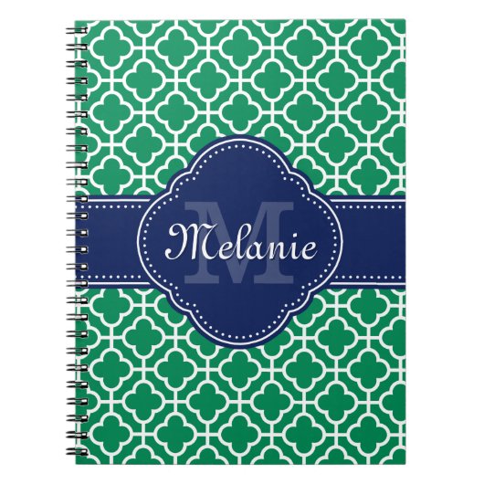 Carnet Emerald Green What Marocain Motif Marine Monogramm (Devant)