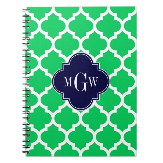 Carnet Emerald White Marocain #5 Marine 3 Monogramme init (Devant)
