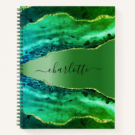 Carnet Émeraude vert agate nom de marbre (Devant)