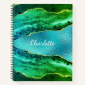 Carnet Émeraude vert bleu agate nom de marbre (Devant)
