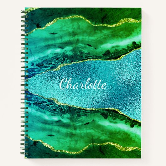 Carnet Émeraude vert bleu agate nom de marbre (Devant)