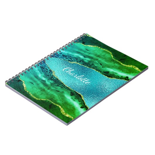 Carnet Émeraude vert bleu agate nom de marbre (Côté gauche)