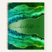 Carnet Emeraude verte agate marbre nom script (Devant)