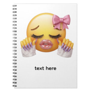 Carnet Émoji pleurant impertinent avec nœud rose et ongle