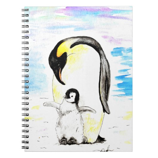 Carnet Emperor Penguin and Chick Watercolor Painting (Devant)