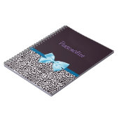 Carnet Empreinte de léopard à la mode et ruban bleu avec (Côté gauche)