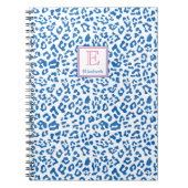 Carnet Empreinte de léopard bleu et blanc Preppy Monogram (Devant)
