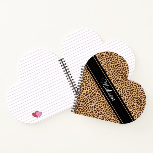 Carnet Empreinte de léopard Script Monogramme Nom Coeur e (Intérieur)