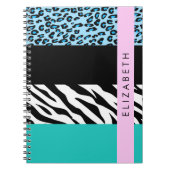 Carnet Empreinte de léopard, Zebra Print, Bleu, Votre nom (Devant)