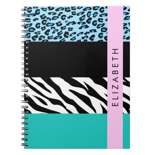 Carnet Empreinte de léopard, Zebra Print, Bleu, Votre nom (Devant)