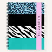 Carnet Empreinte de léopard, Zebra Print, Bleu, Votre nom (Devant)