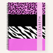 Carnet Empreinte de léopard, Zebra Print, Rose, Votre nom (Devant)