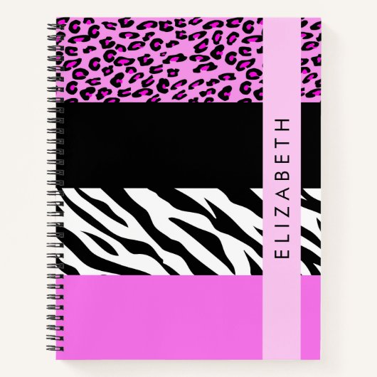 Carnet Empreinte de léopard, Zebra Print, Rose, Votre nom (Devant)