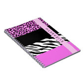 Carnet Empreinte de léopard, Zebra Print, Rose, Votre nom (Côté Droit)