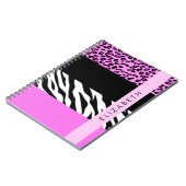 Carnet Empreinte de léopard, Zebra Print, Rose, Votre nom (Côté gauche)