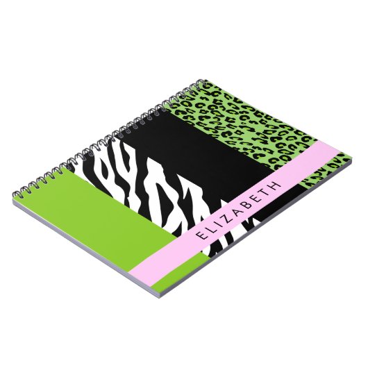 Carnet Empreinte de léopard, Zebra Print, Vert, Votre nom (Côté gauche)