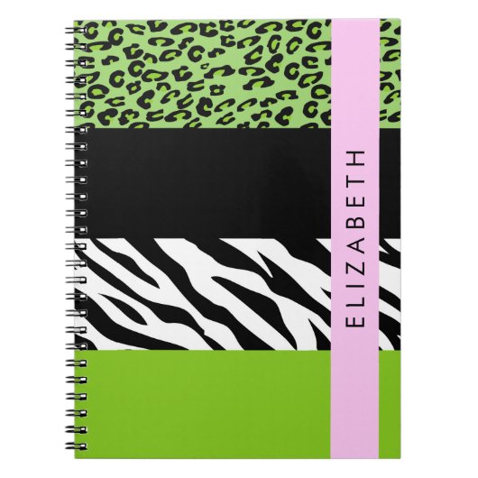 Carnet Empreinte de léopard, Zebra Print, Vert, Votre nom (Devant)