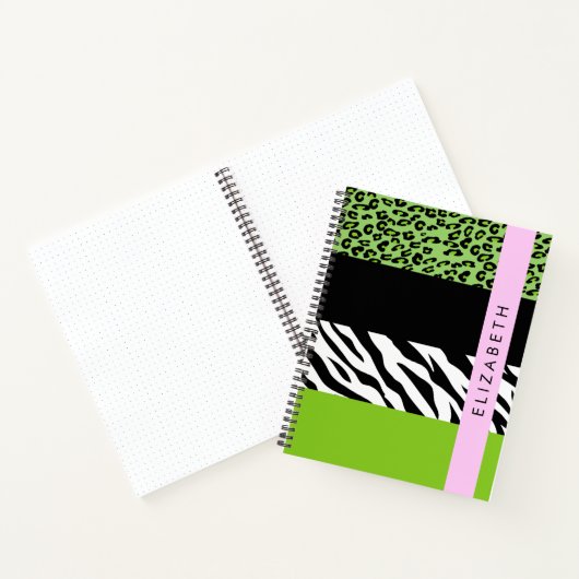 Carnet Empreinte de léopard, Zebra Print, Vert, Votre nom (Intérieur)