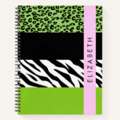 Carnet Empreinte de léopard, Zebra Print, Vert, Votre nom (Devant)