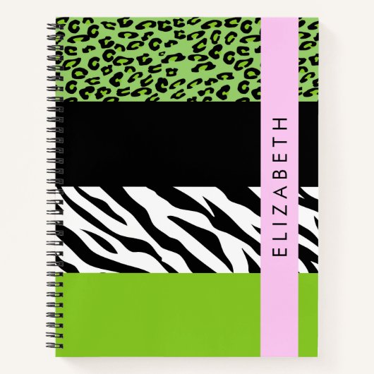 Carnet Empreinte de léopard, Zebra Print, Vert, Votre nom (Devant)
