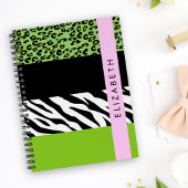 Carnet Empreinte de léopard, Zebra Print, Vert, Votre nom