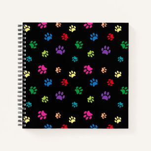 Carnet Empreintes de Patte Peintes Colorées sur Fond Noir