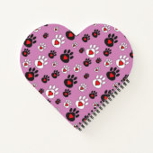 Carnet Empreintes de pattes aux coeurs rouges sur rose (Dos)