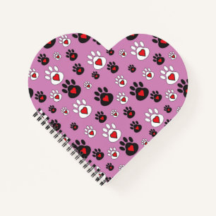 Carnet Empreintes de pattes aux coeurs rouges sur rose