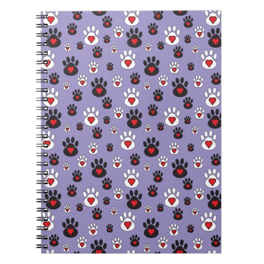 Carnet Empreintes de pattes avec des coeurs rouges sur fo (Devant)