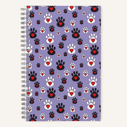 Carnet Empreintes de pattes avec des cœurs rouges sur fon (Recto)